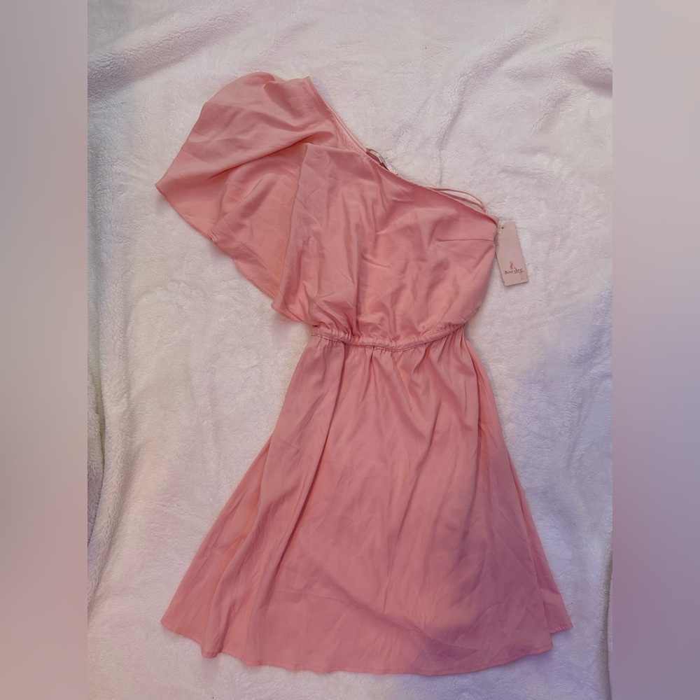Elegant Pink Y2K Silk One-Shoulder Dress